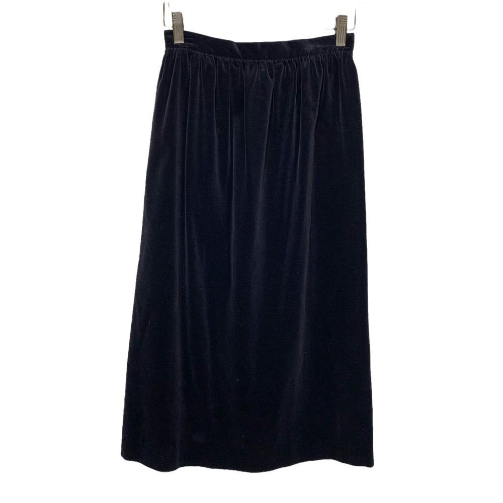 Vintage 90s Black Velvet Below Knee A Line Skirt Small